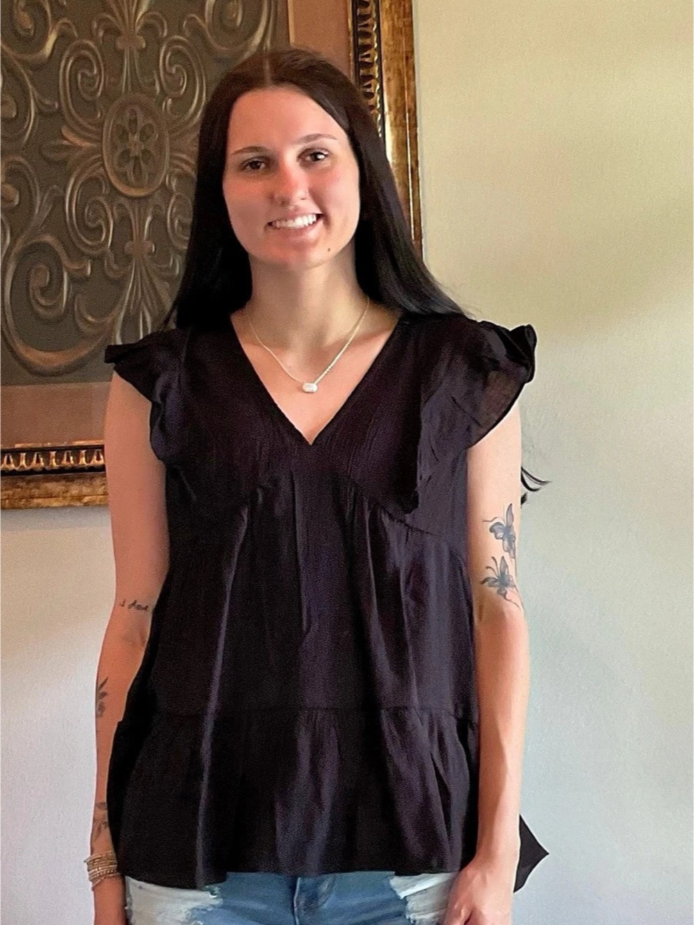 Black Ruffle Sleeve Blouse NWT